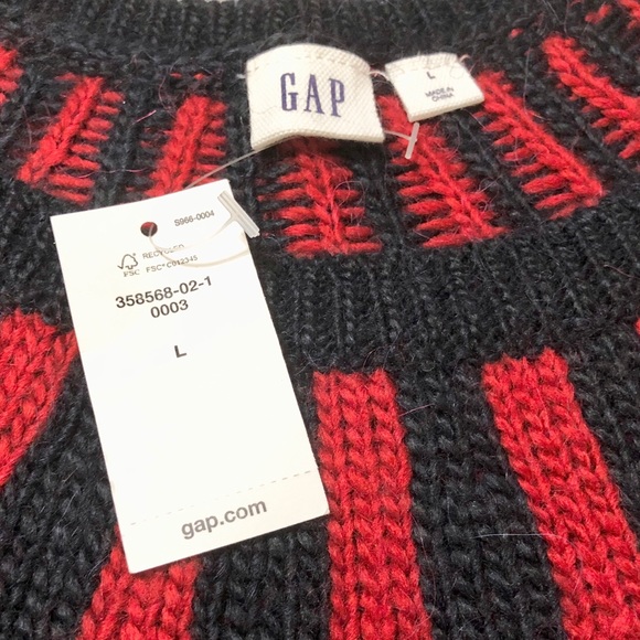 NWT - Gap Women’s Soft Dressy Navy Blue, Red, and White L/S Crewneck Sweater - L - Picture 13 of 14